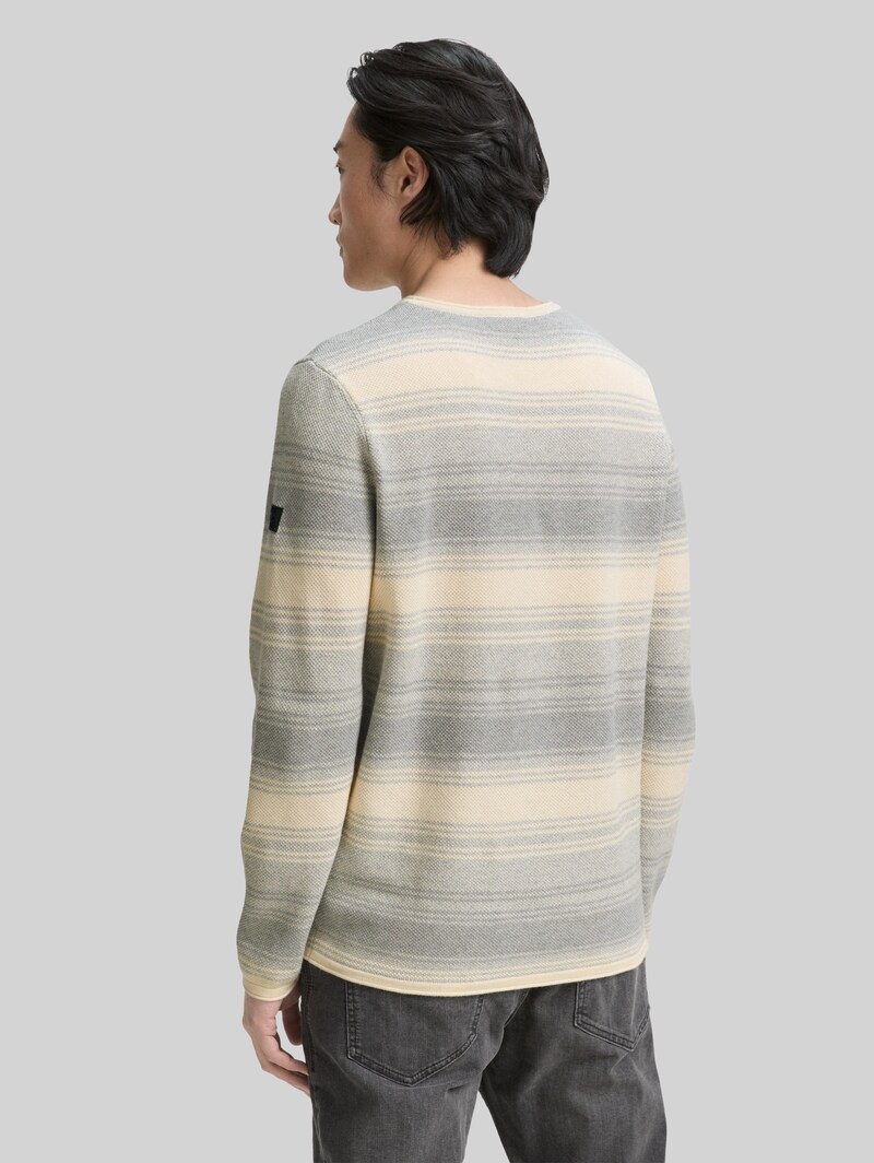 Tom Tailor Strickpullover im Streifenmuster - Grey White Stripe