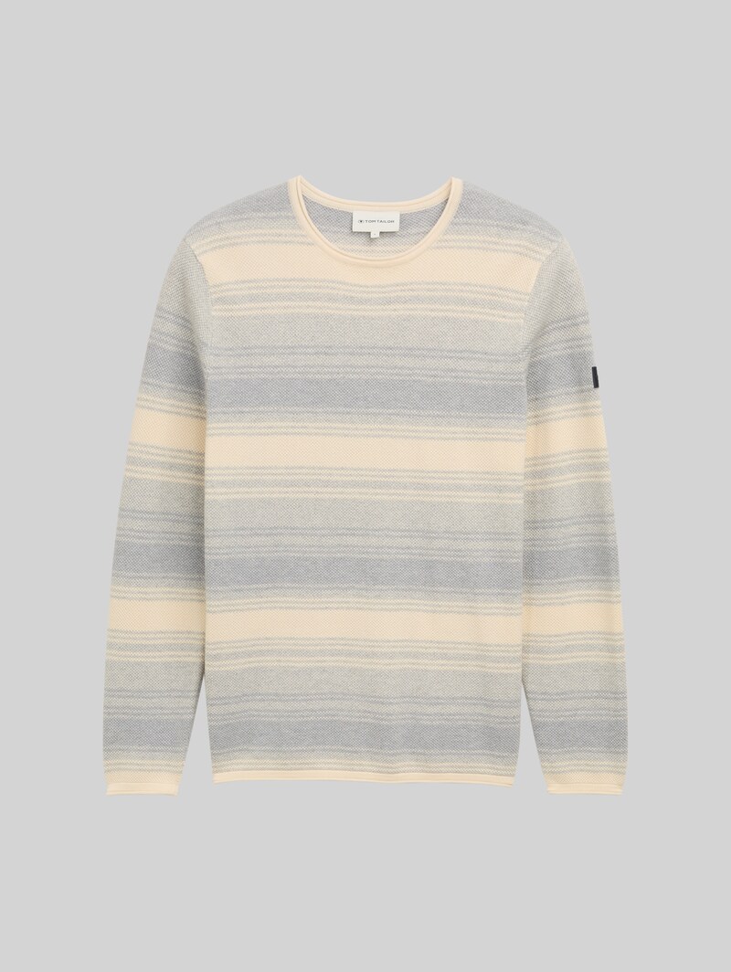 Tom Tailor Strickpullover im Streifenmuster - Grey White Stripe
