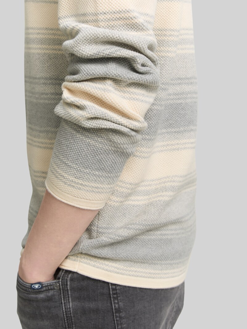 Tom Tailor Strickpullover im Streifenmuster - Grey White Stripe