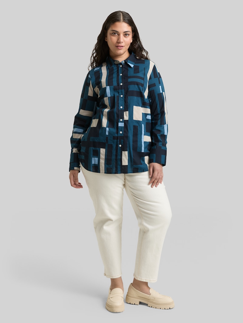 Tom Tailor Plus Size - Hemdbluse mit Muster - Teal Geometric Design