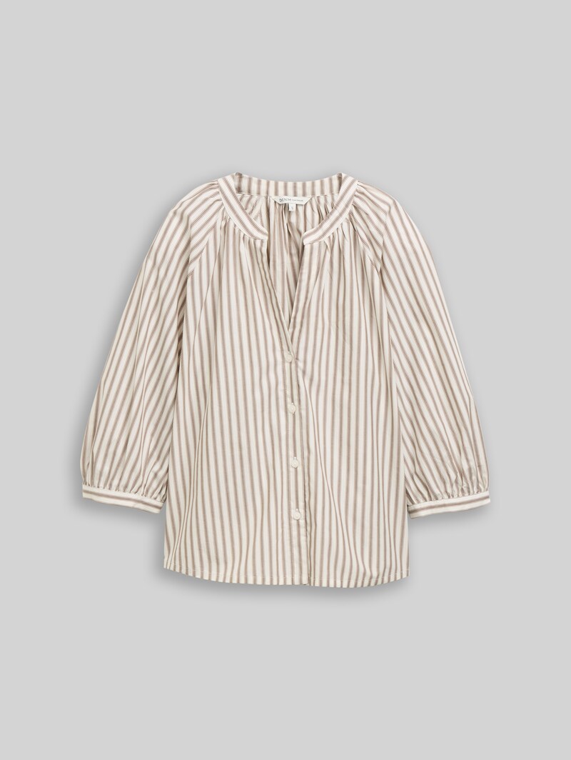 Tom Tailor Bluse mit Streifenmuster - Off White Brown Beige Stripe
