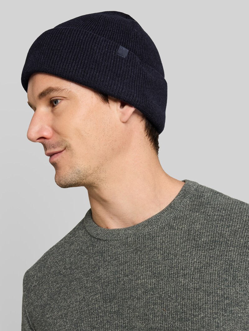 Tom Tailor Beanie Mütze mit Kaschmir-Anteil - Knitted Navy Melange
