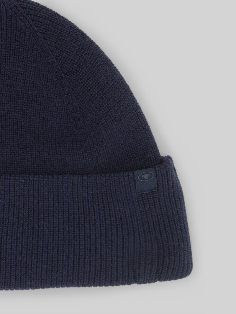 Tom Tailor Beanie Mütze mit Kaschmir-Anteil - Knitted Navy Melange