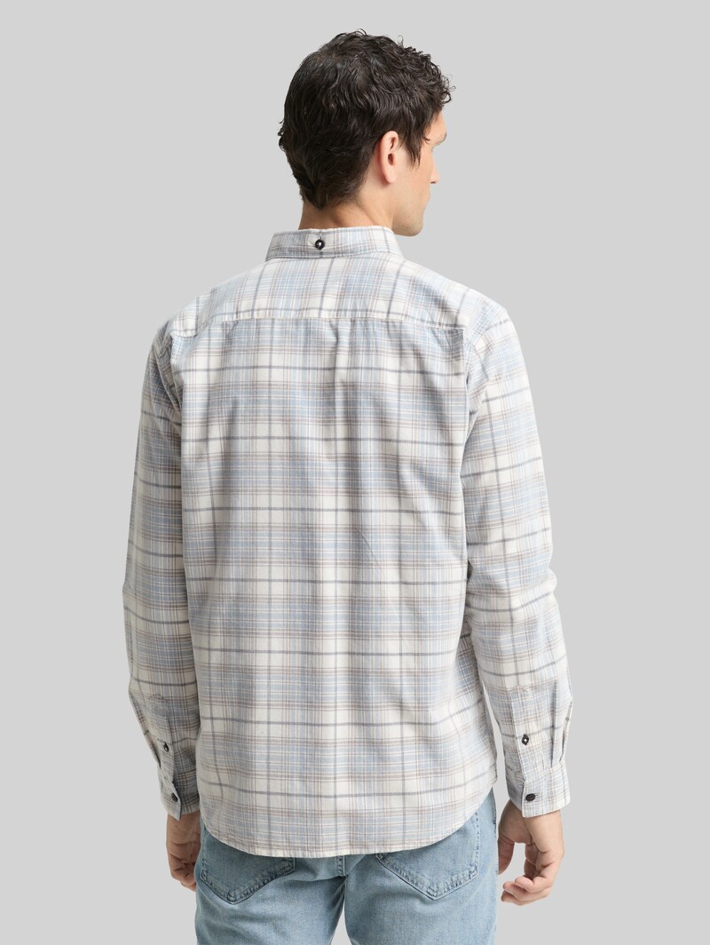 Tom Tailor Regular Fit Cordhemd mit Karomuster - White Blue Cord Check