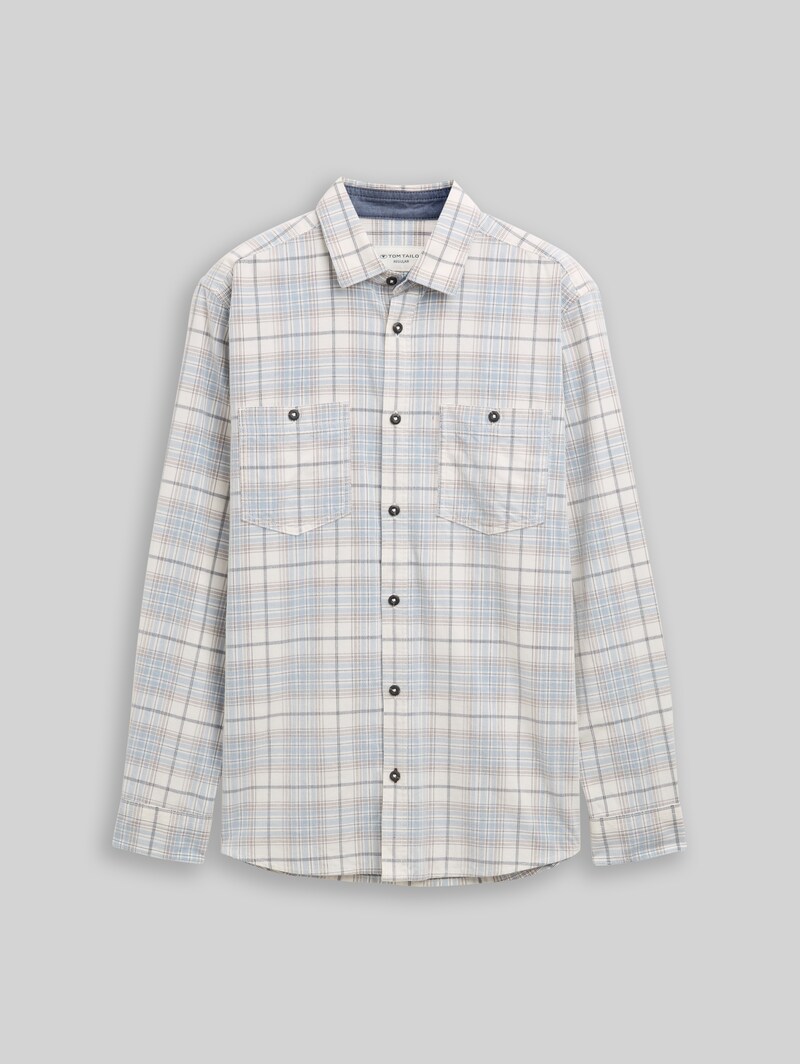 Tom Tailor Regular Fit Cordhemd mit Karomuster - White Blue Cord Check