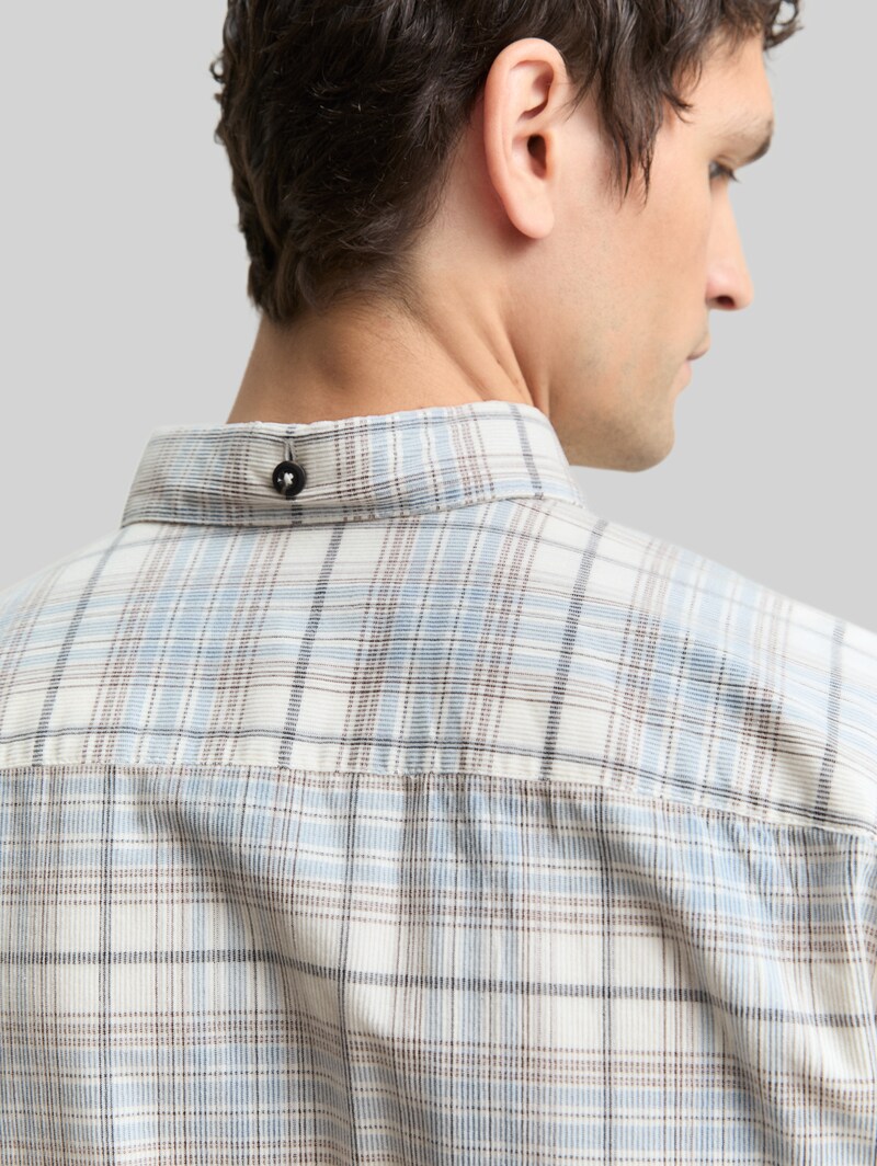 Tom Tailor Regular Fit Cordhemd mit Karomuster - White Blue Cord Check
