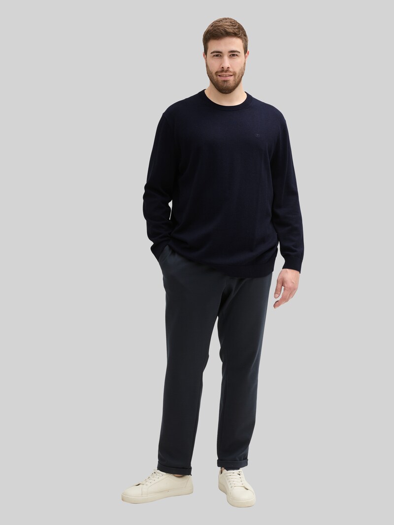 Tom Tailor Plus Size - Strickpullover mit Logo Stickerei - Knitted Navy Melange