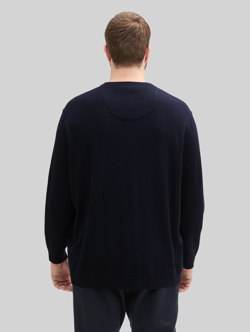 Tom Tailor Plus Size - Strickpullover mit Logo Stickerei - Knitted Navy Melange