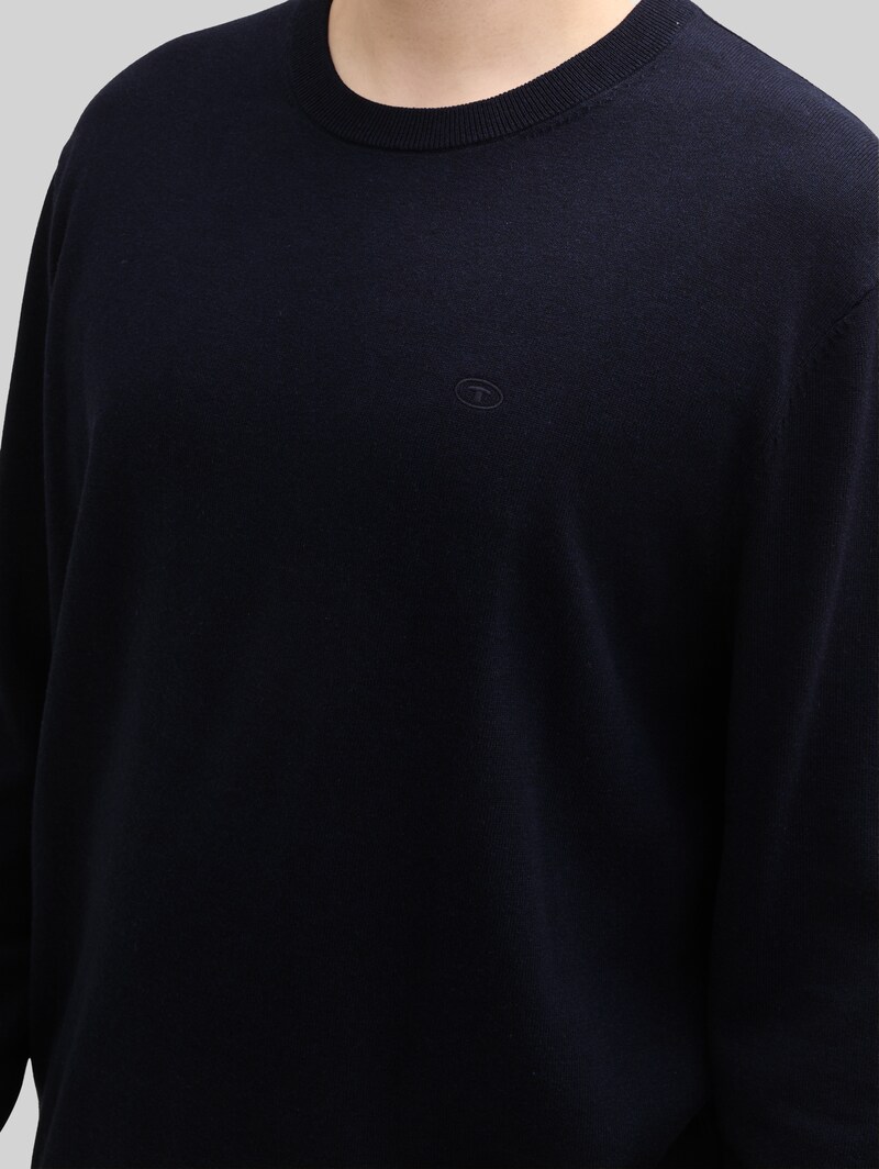 Tom Tailor Plus Size - Strickpullover mit Logo Stickerei - Knitted Navy Melange
