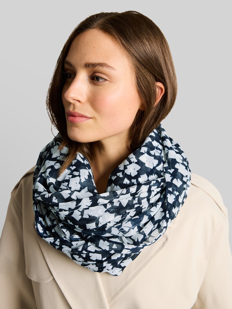 Tom Tailor Loop-Schal mit Muster - Blue Ginkgo Minimal