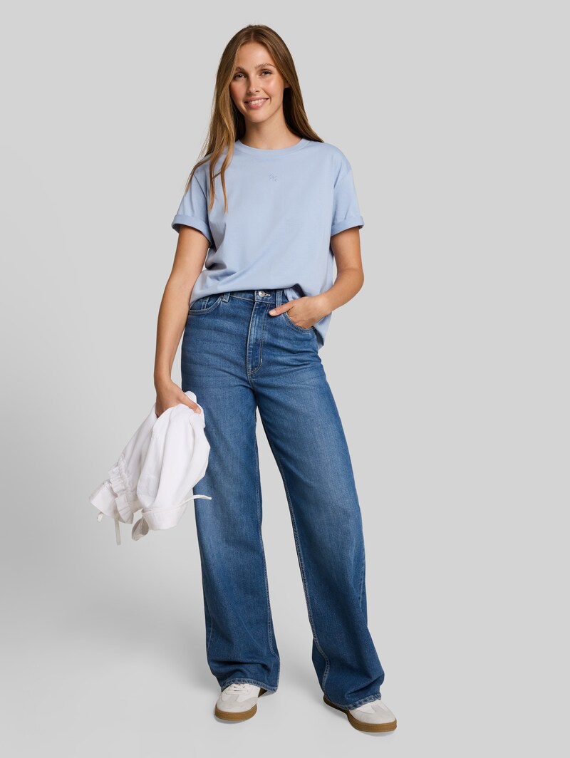 Tom Tailor Boxy Fit T-Shirt mit Stickerei - Foggy Sky Blue