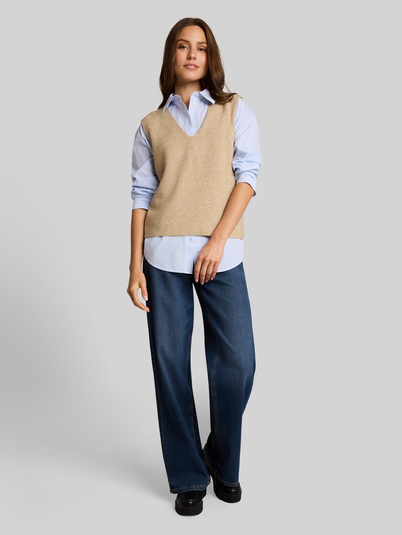 Tom Tailor Pullunder mit V-Ausschnitt - Gravel Beige Melange