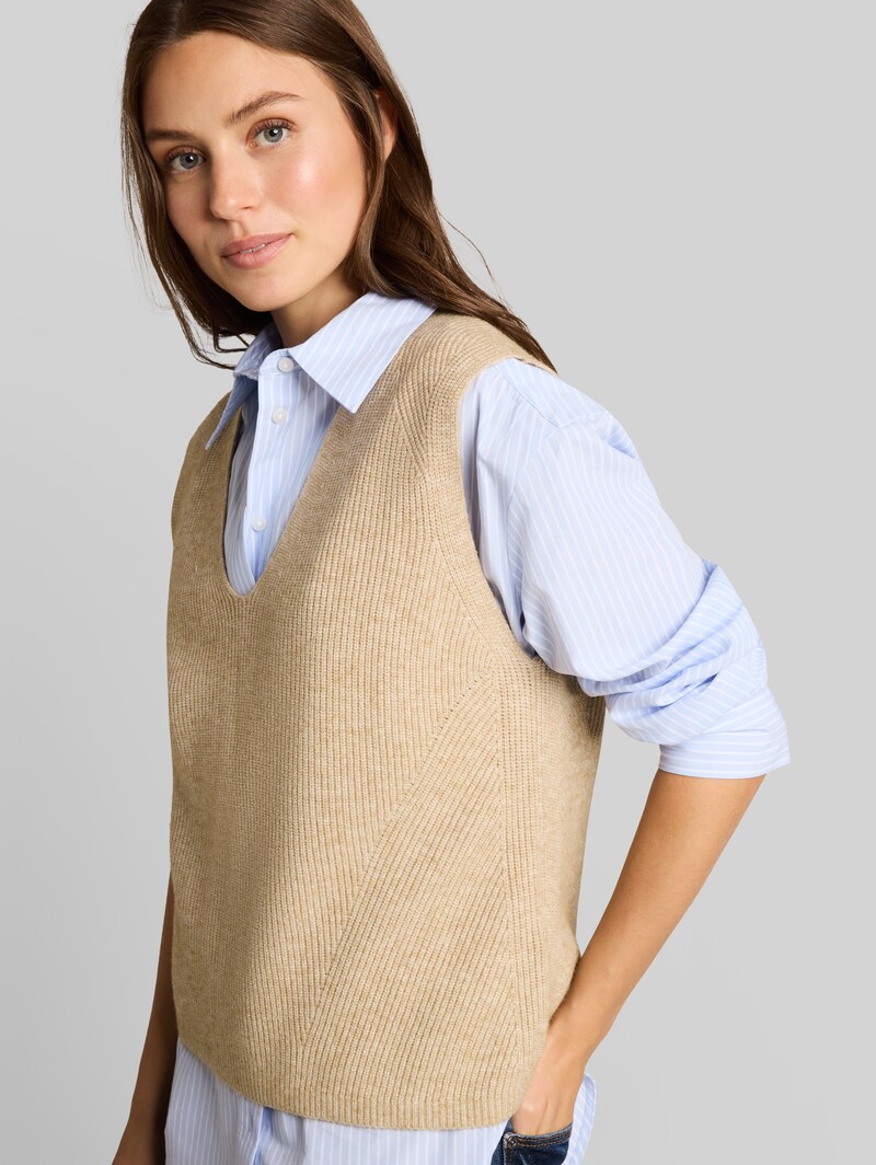 Tom Tailor Pullunder mit V-Ausschnitt - Gravel Beige Melange