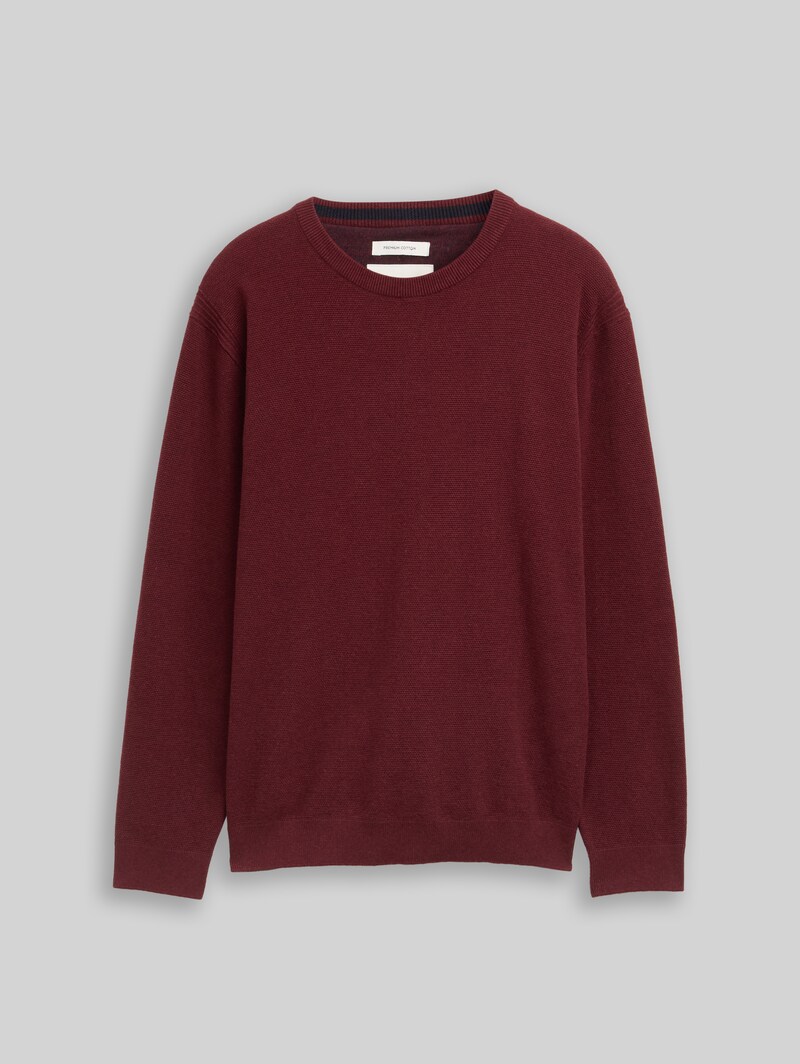 Tom Tailor Strickpullover aus Baumwolle - Bordeaux Melange