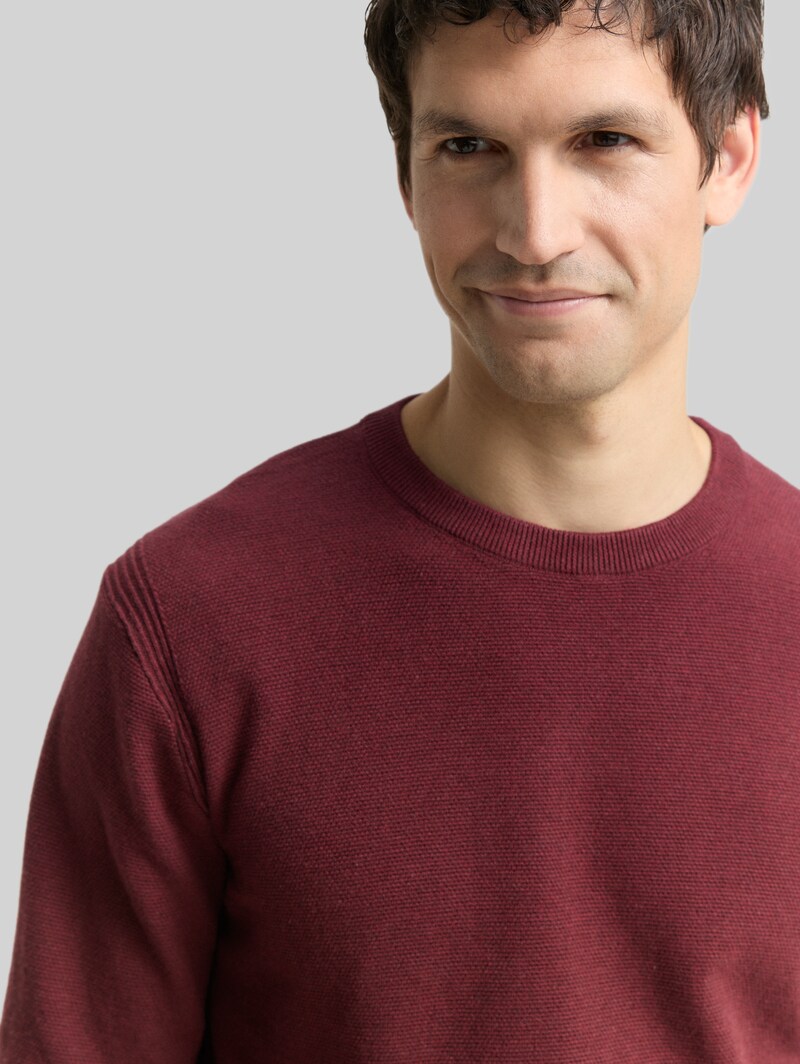 Tom Tailor Strickpullover aus Baumwolle - Bordeaux Melange