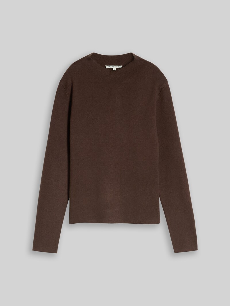 Tom Tailor Strickpullover mit Stehkragen - Cool Dark Brown Melange
