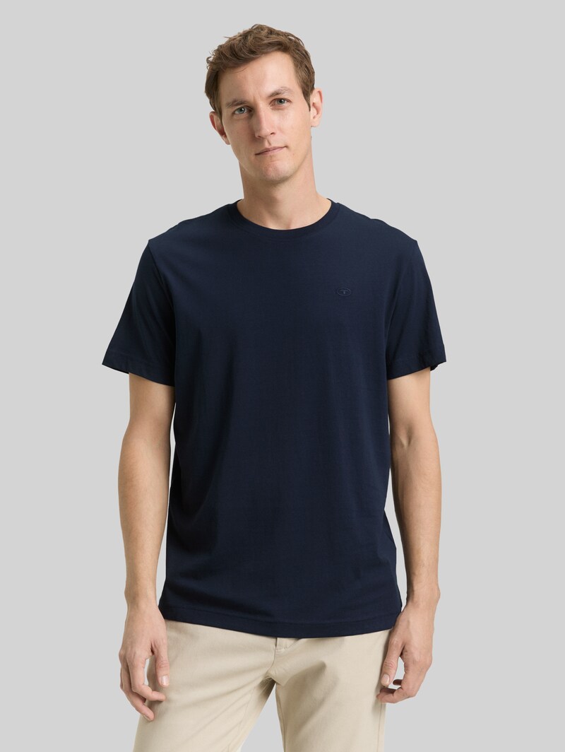 Tom Tailor T-Shirt mit Logo-Stickerei - Sky Captain Blue Tom Tailor T-Shirt mit Logo-Stickerei - Sky Captain Blue