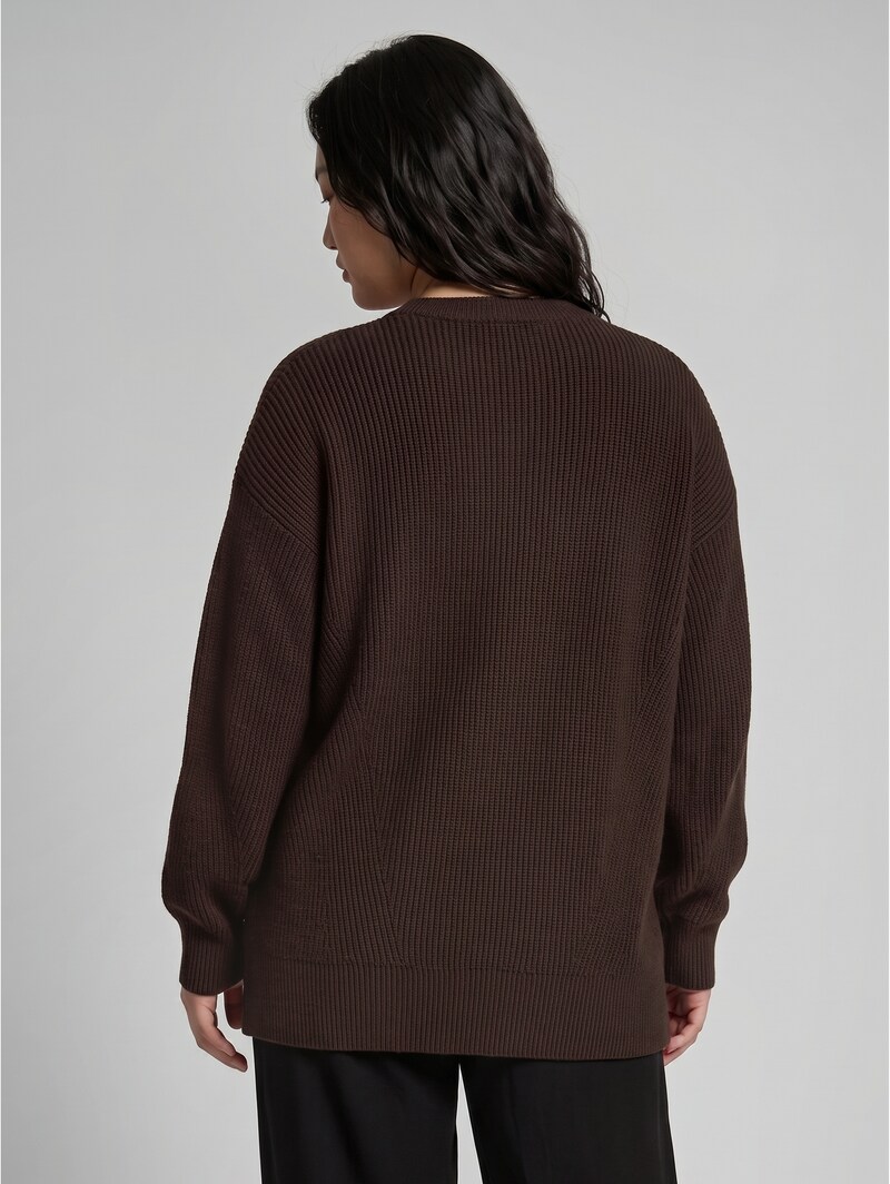 Tom Tailor Plus Size - Oversize Strickpullover mit Rundhalsausschnitt - Java Dark Brown Melange