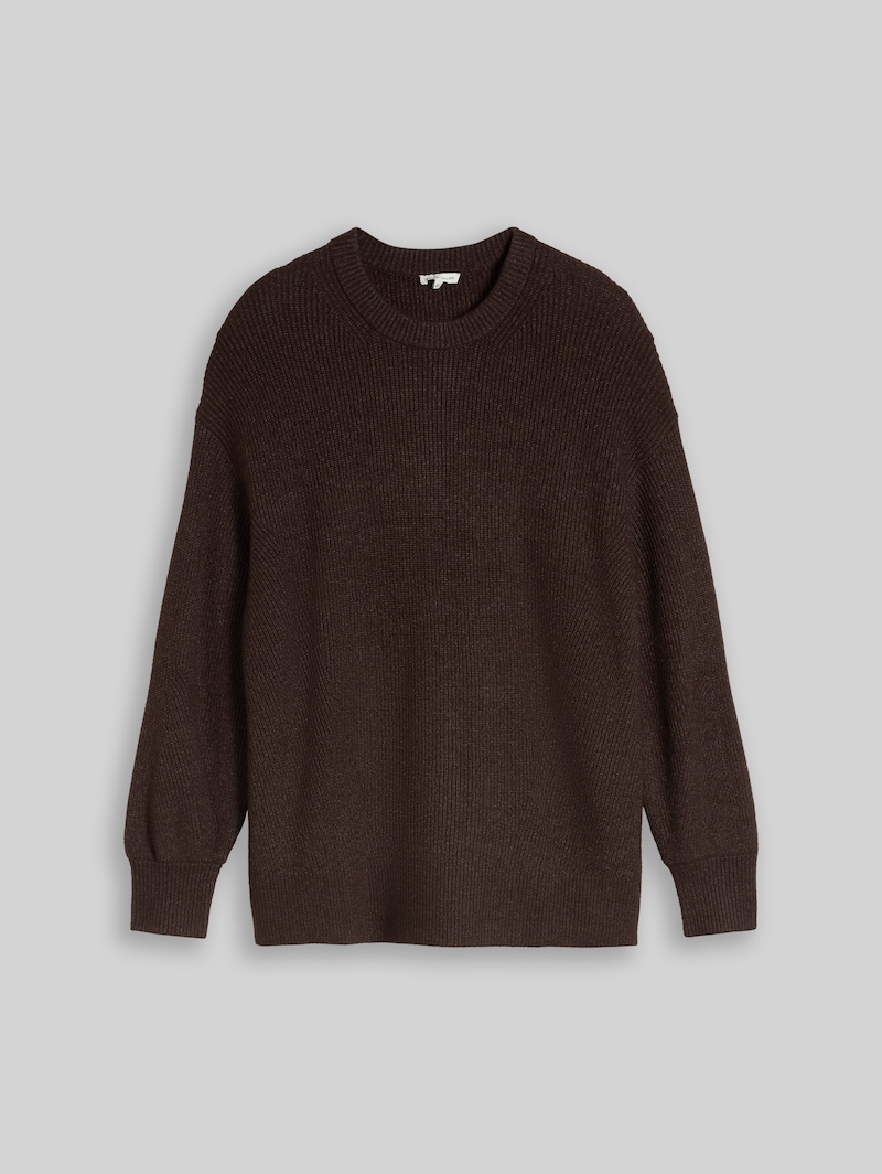 Tom Tailor Plus Size - Oversize Strickpullover mit Rundhalsausschnitt - Java Dark Brown Melange