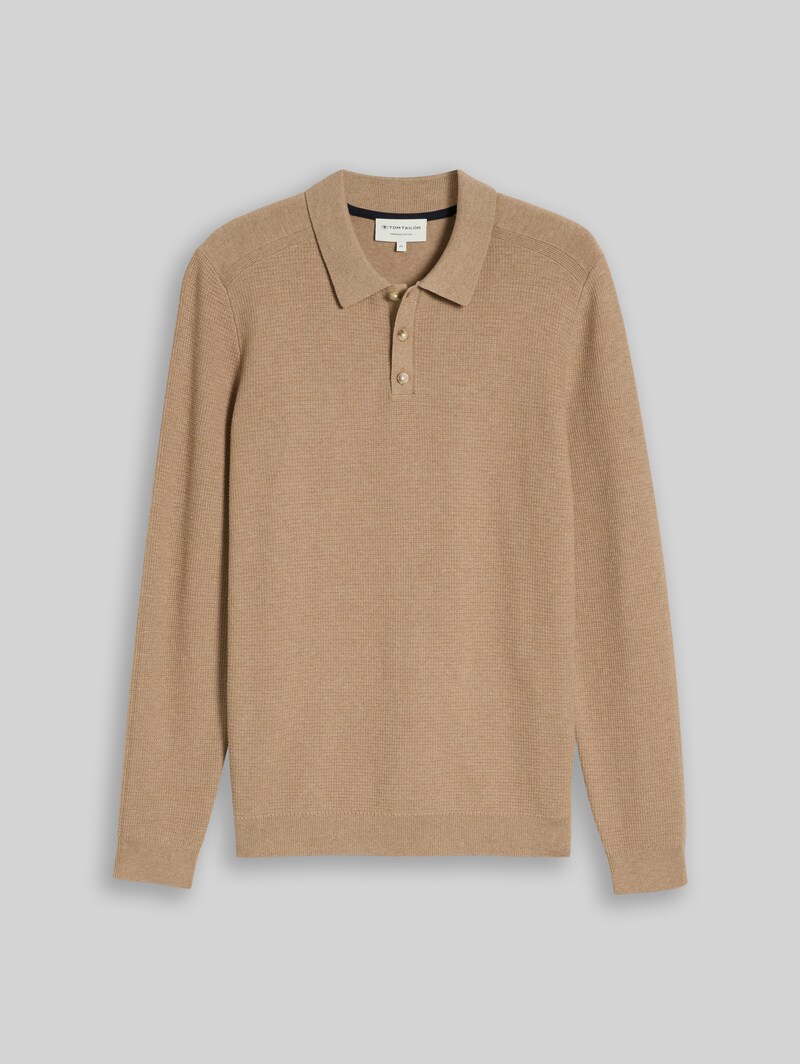 Tom Tailor Strickpullover mit Polokragen - Hazel Brown Melange