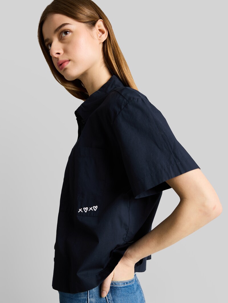 Tom Tailor Boxy Fit Bluse aus Baumwolle - Sky Captain Blue