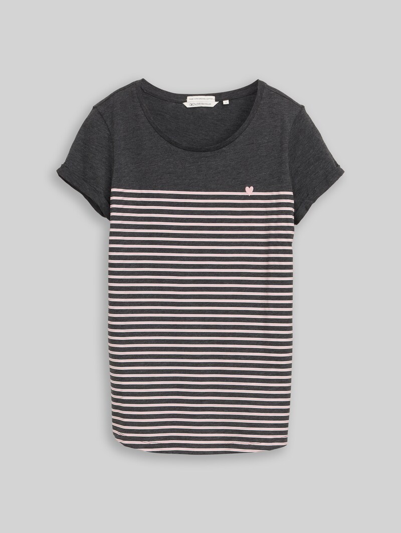 Tom Tailor Gestreiftes T-Shirt - Dark Grey Rose Stripe