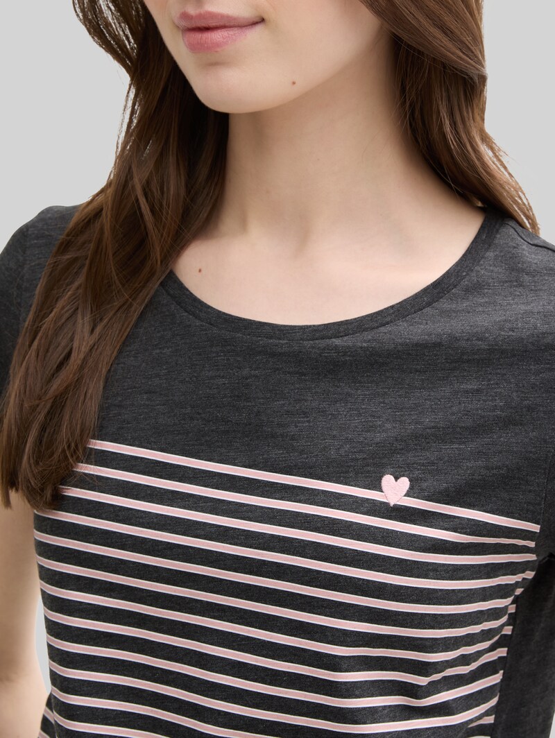 Tom Tailor Gestreiftes T-Shirt - Dark Grey Rose Stripe