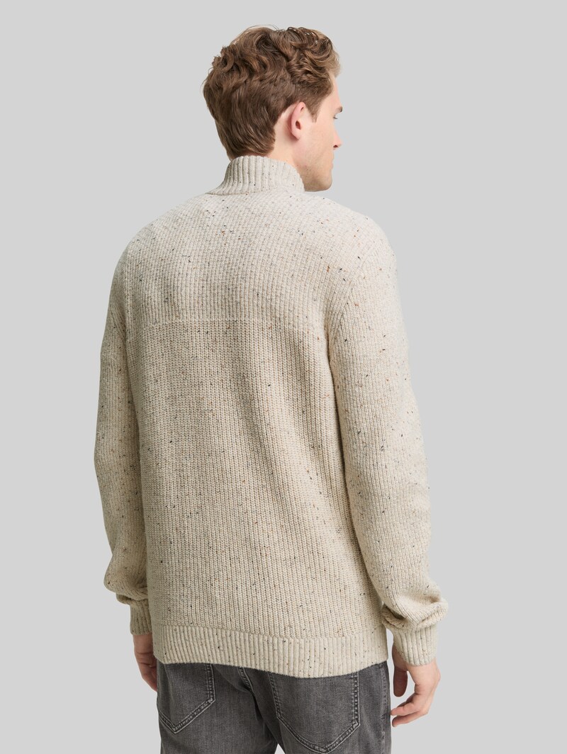Tom Tailor Strickjacke mit Strukturmix - Offwhite Melange Multi Neps