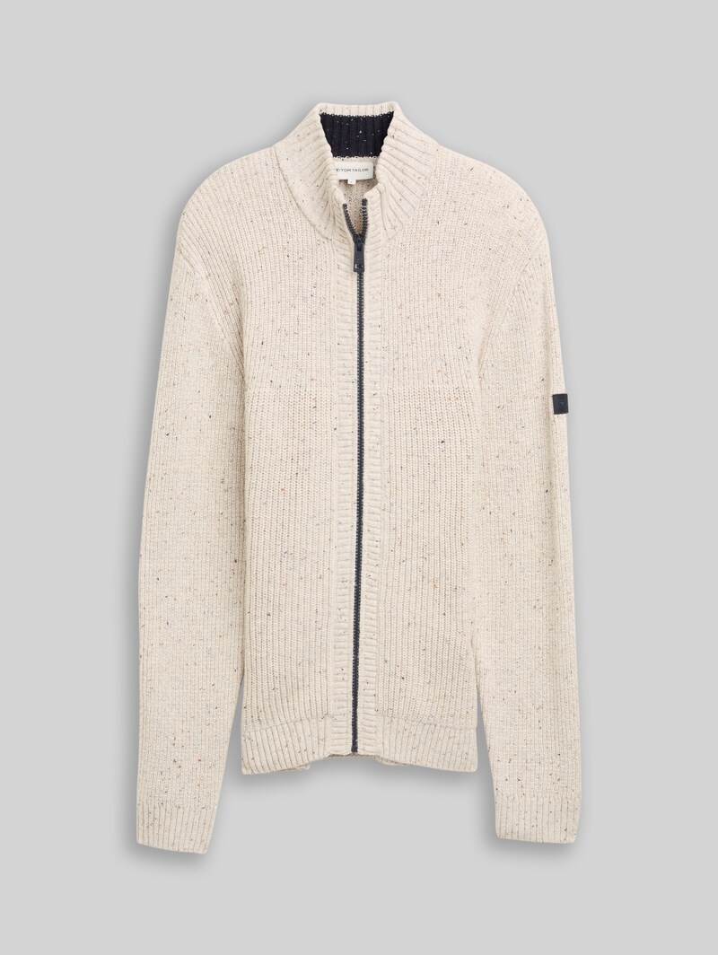 Tom Tailor Strickjacke mit Strukturmix - Offwhite Melange Multi Neps
