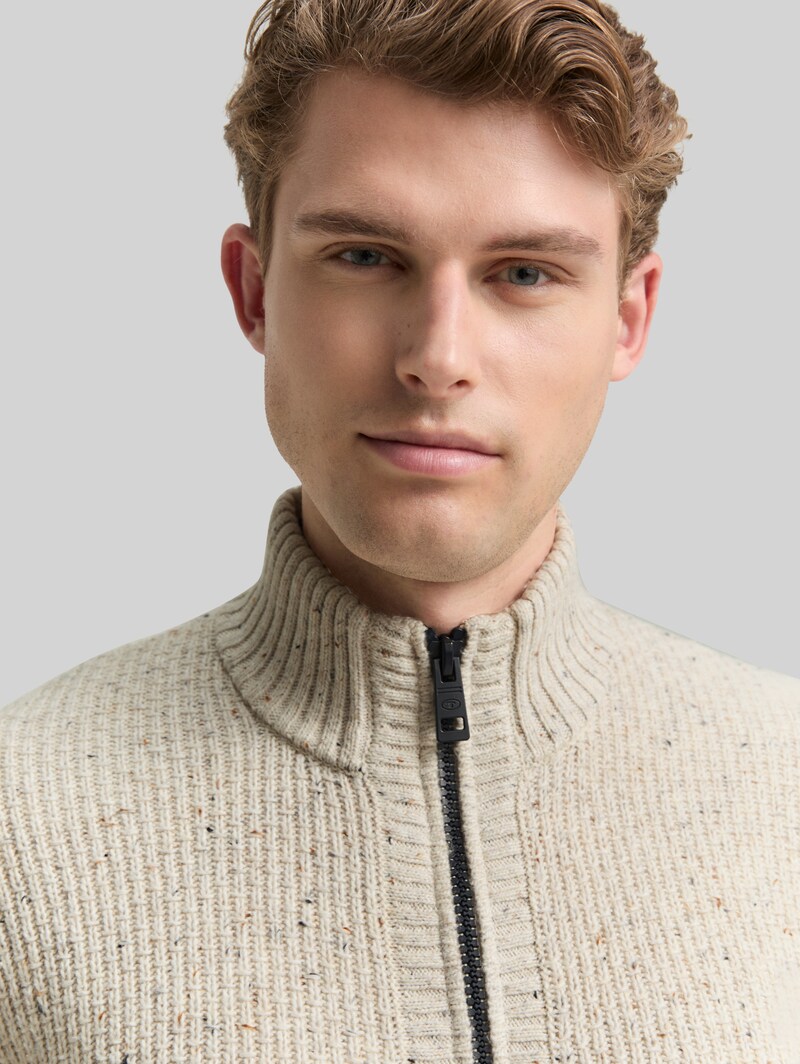 Tom Tailor Strickjacke mit Strukturmix - Offwhite Melange Multi Neps