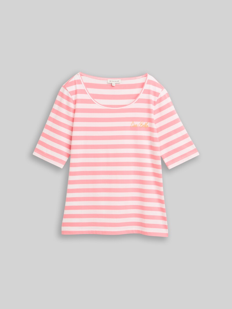 Tom Tailor T-Shirt mit Stickerei - Pink White Stripe