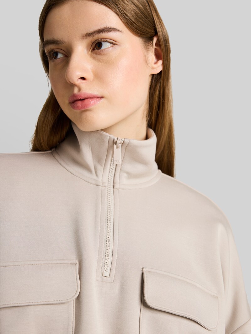 Tom Tailor Loose Fit Troyer Sweatshirt aus Scuba - Cloud Grey