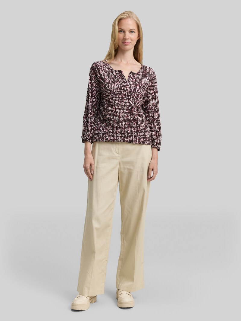 Tom Tailor Crinkle Blusenshirt mit Muster - Dark Red Abstract Dot Design