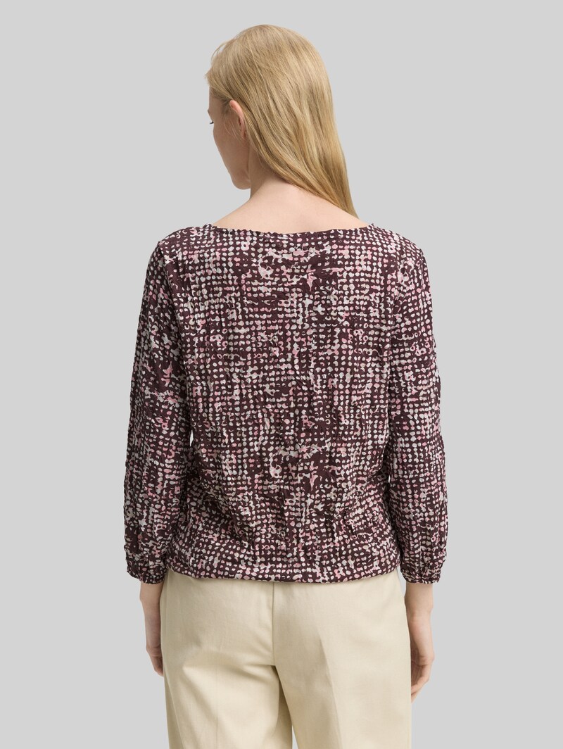 Tom Tailor Crinkle Blusenshirt mit Muster - Dark Red Abstract Dot Design