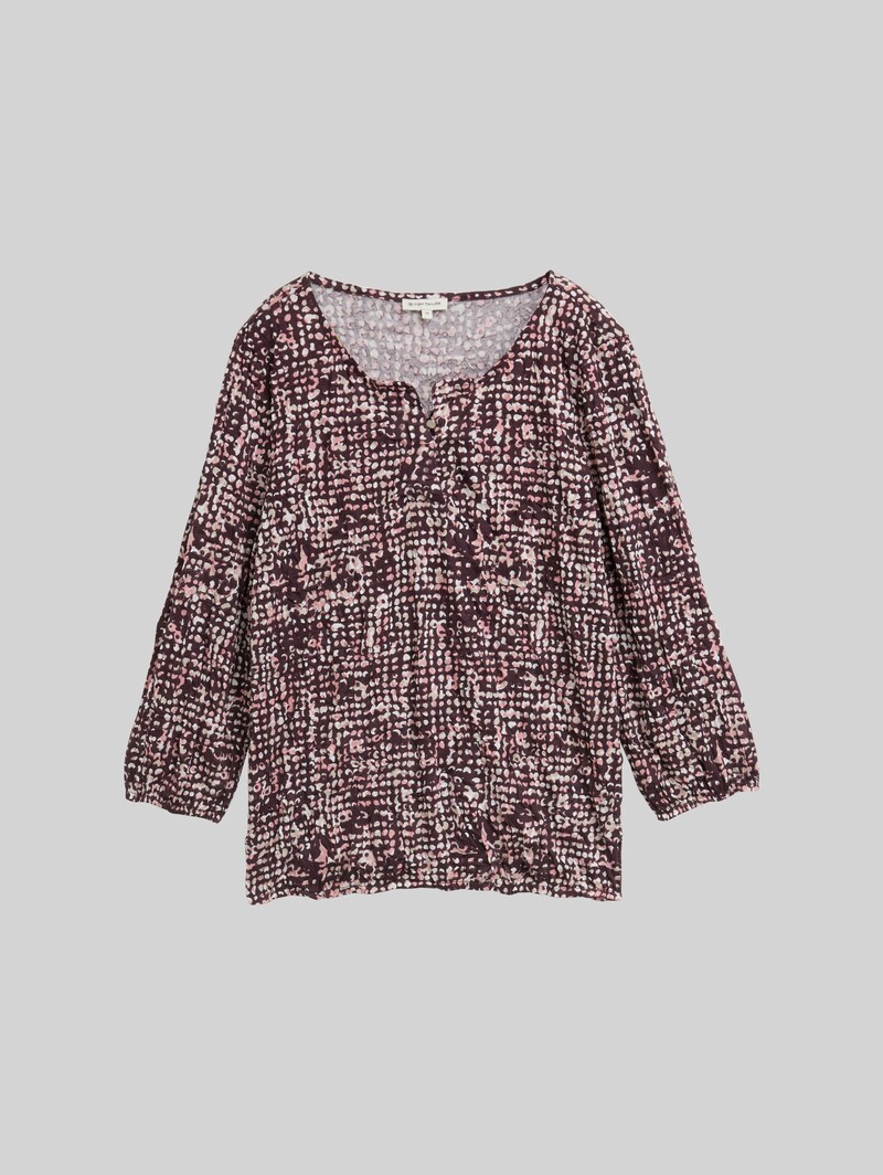 Tom Tailor Crinkle Blusenshirt mit Muster - Dark Red Abstract Dot Design