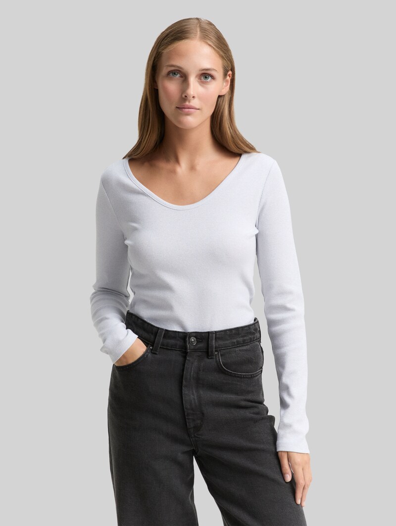 Tom Tailor Slim Fit Langarmshirt mit Glitzer-Effekt - White Glitter Tom Tailor Slim Fit Langarmshirt mit Glitzer-Effekt - White Glitter