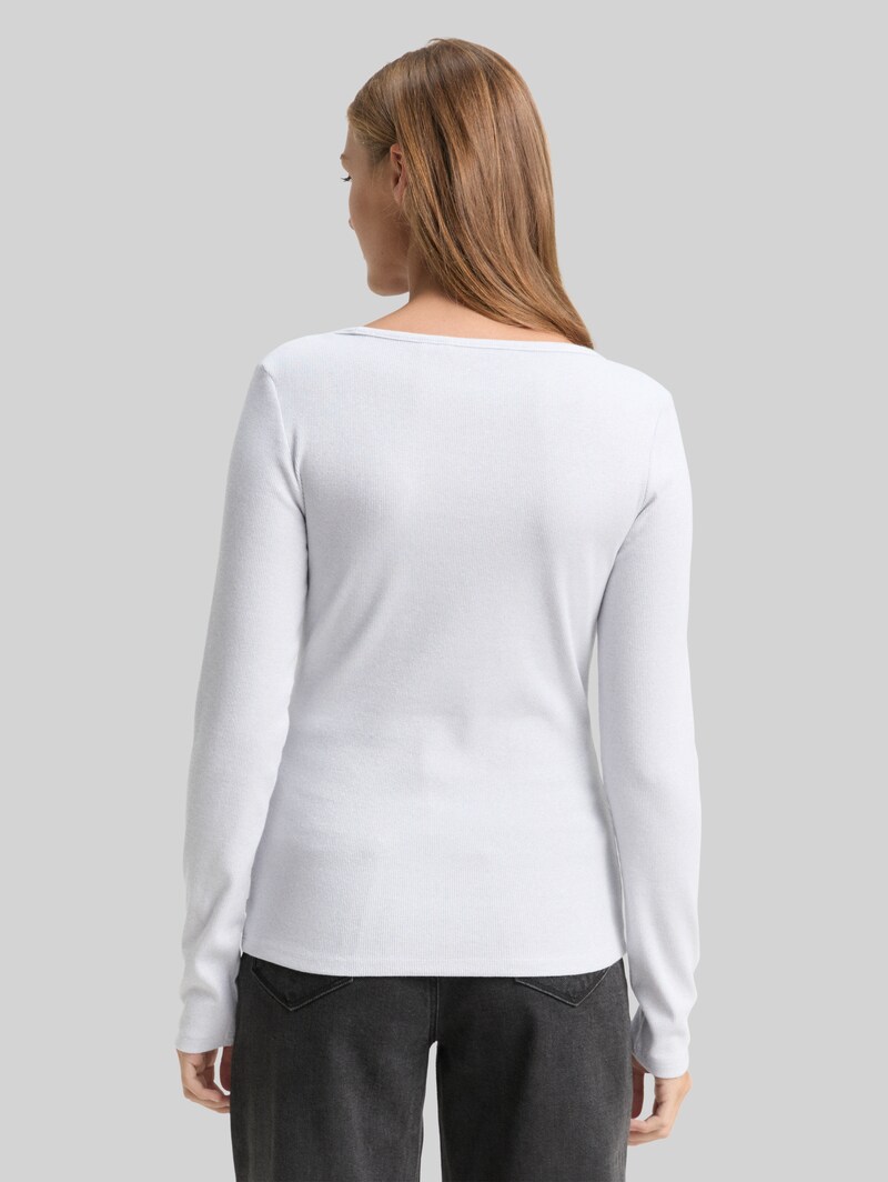 Tom Tailor Slim Fit Langarmshirt mit Glitzer-Effekt - White Glitter