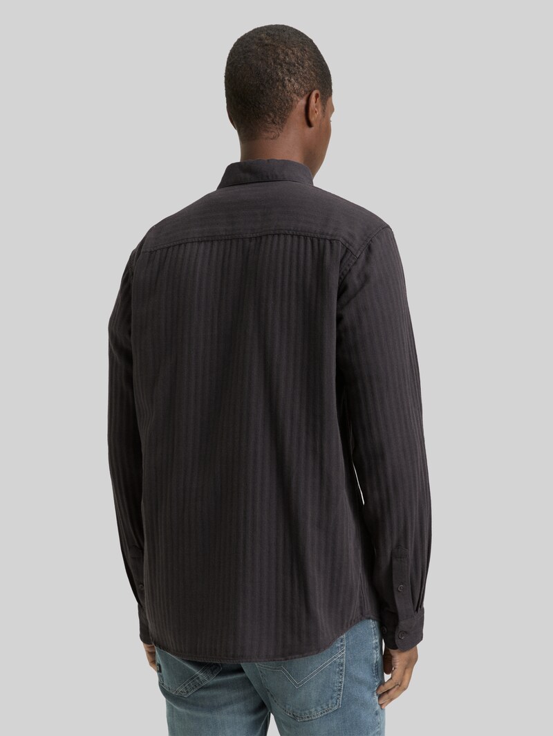 Tom Tailor Basic Fit Hemd mit Brusttasche - Black Grey Herringbone