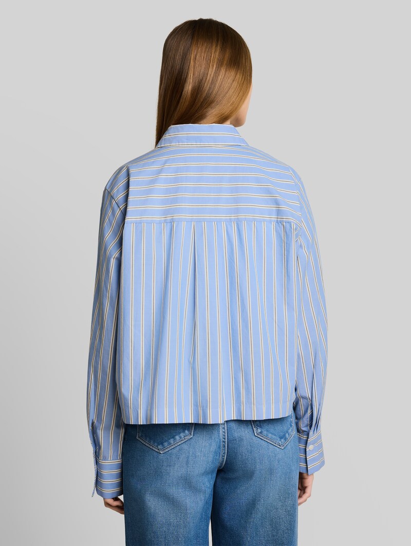 Tom Tailor Boxy Fit Hemdbluse aus Baumwolle - Blue White Vertical Stripe