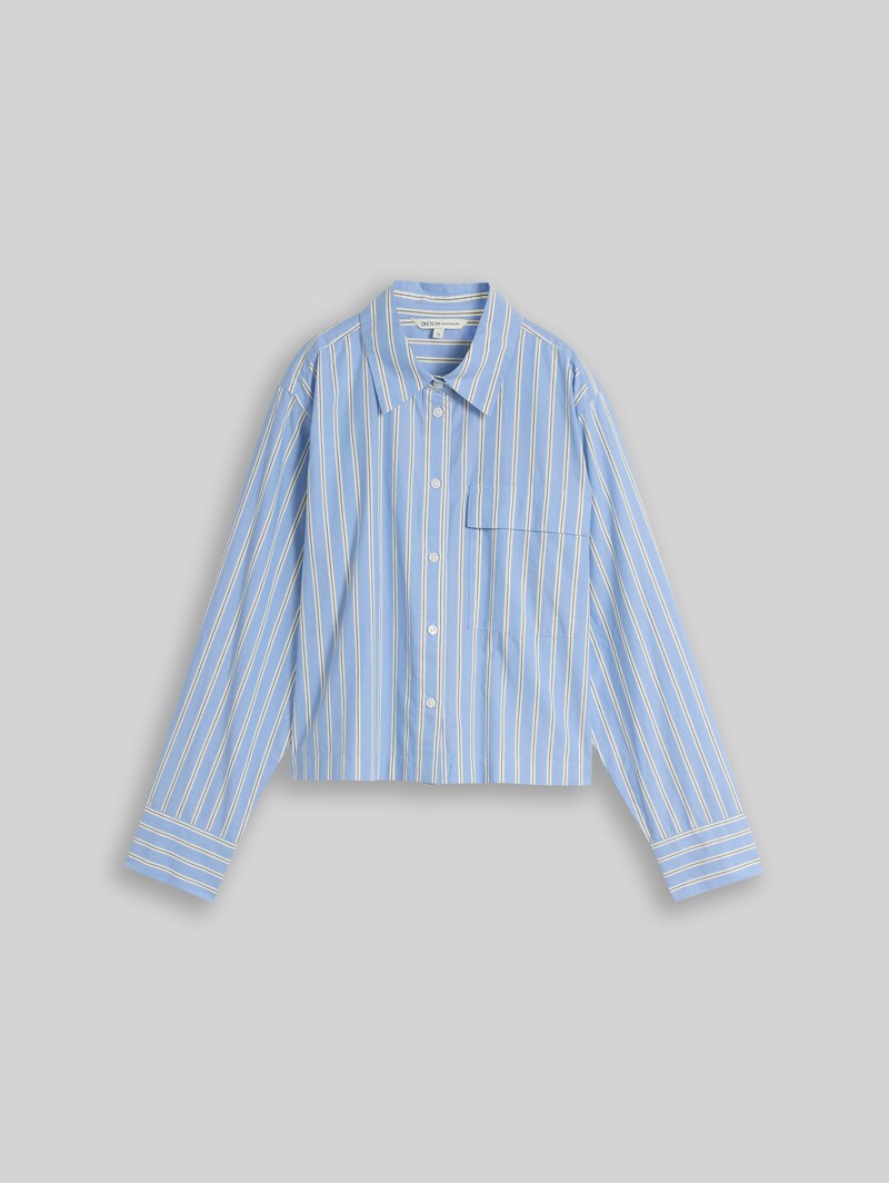 Tom Tailor Boxy Fit Hemdbluse aus Baumwolle - Blue White Vertical Stripe