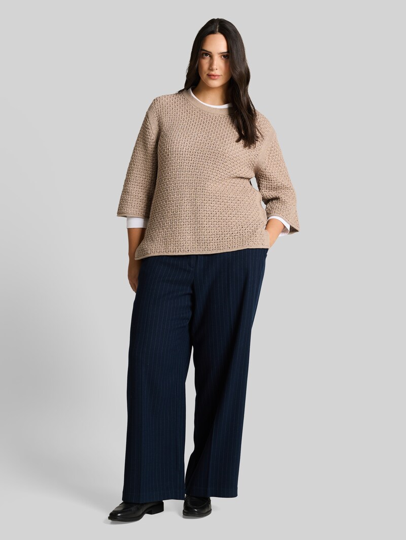 Tom Tailor Plus Size - Loose Fit Strickpullover mit Lochmuster - Soft Taupe Grey