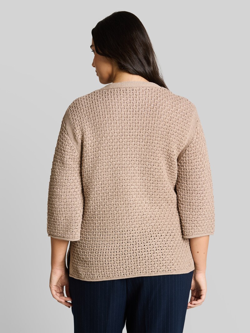 Tom Tailor Plus Size - Loose Fit Strickpullover mit Lochmuster - Soft Taupe Grey