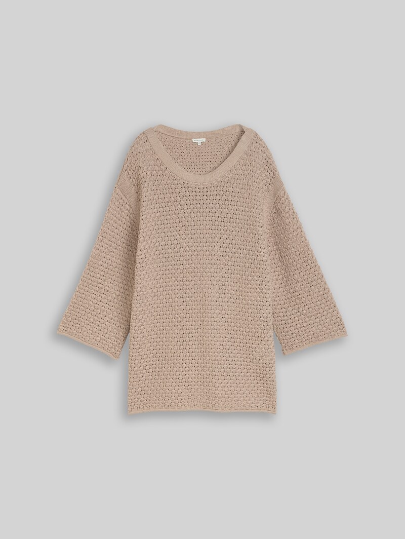 Tom Tailor Plus Size - Loose Fit Strickpullover mit Lochmuster - Soft Taupe Grey