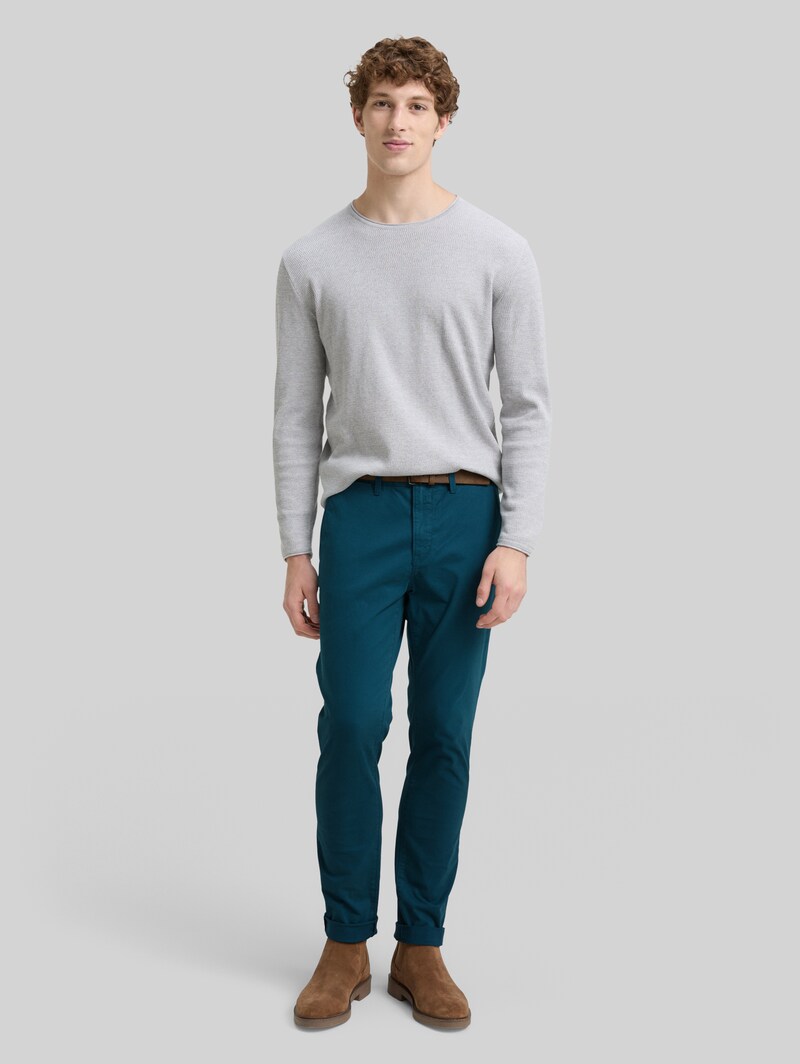 Tom Tailor Slim Chino Hose mit Gürtel - Deep Pond Green