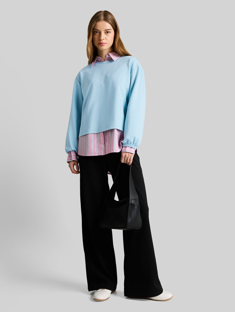 Tom Tailor Loose Fit Scuba Langarmshirt - Calm Cloud Blue