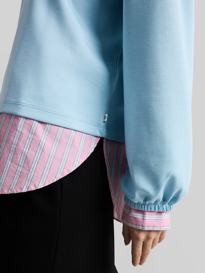 Tom Tailor Loose Fit Scuba Langarmshirt - Calm Cloud Blue