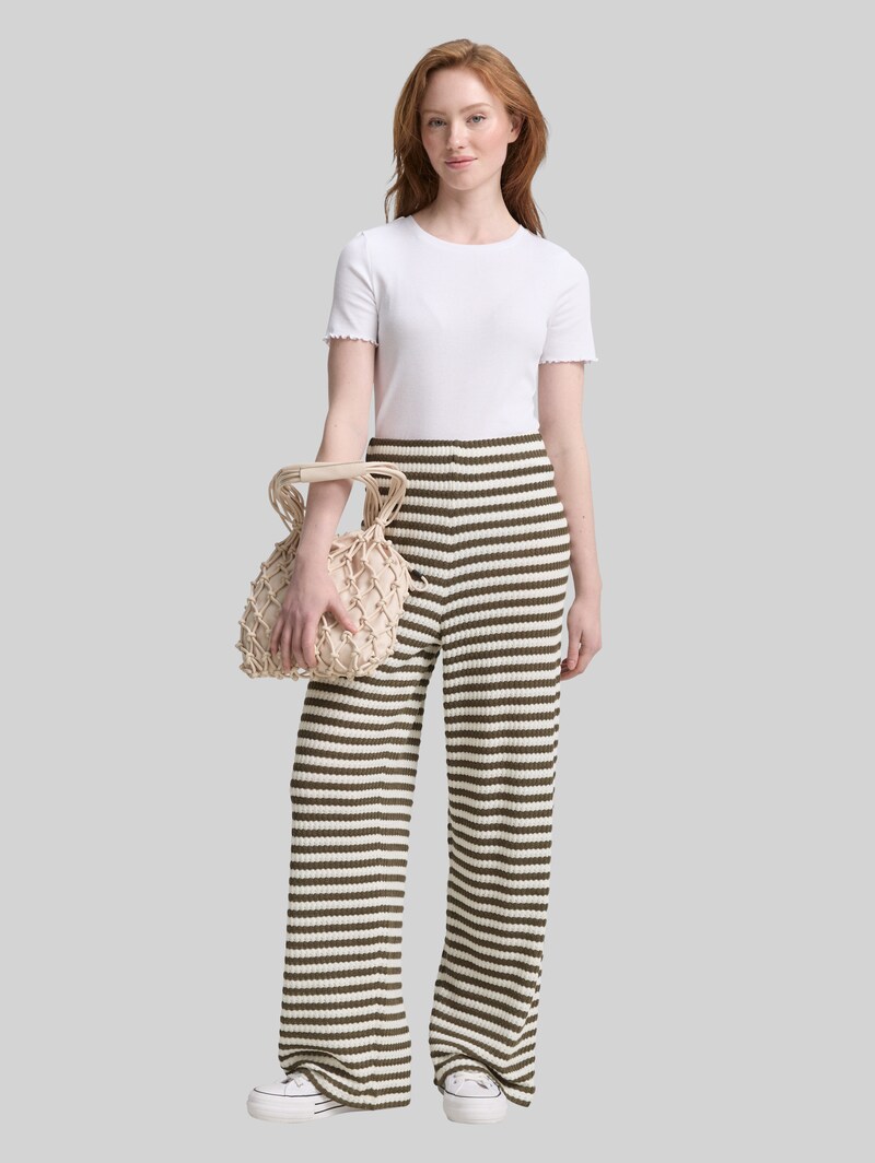 Tom Tailor Wide Leg Strickhose - Olive White Stripe