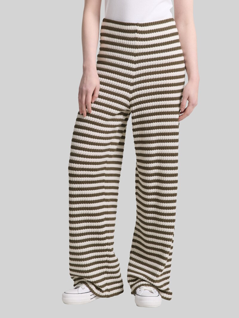 Tom Tailor Wide Leg Strickhose - Olive White Stripe