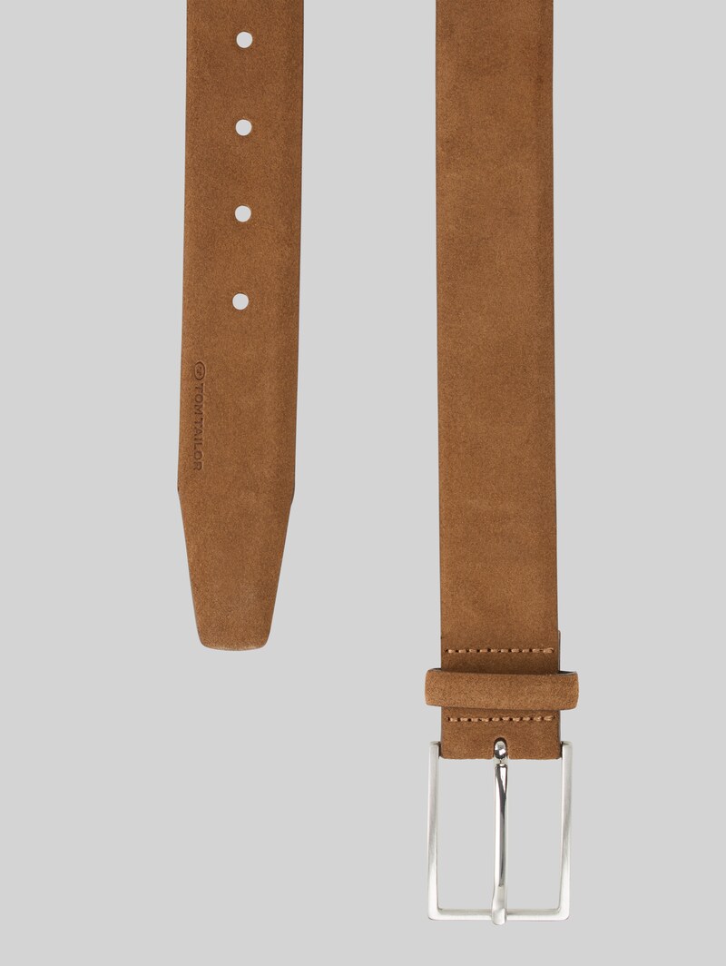 Tom Tailor TTLOGAN Velourledergürtel mit eckiger Dornschließe - Cognac Uni Tom Tailor TTLOGAN Velourledergürtel mit eckiger Dornschließe - Cognac Uni