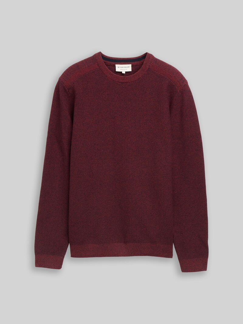 Tom Tailor Strickpullover aus Baumwolle - Red Navy Mouline